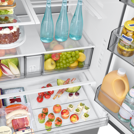 Samsung Bespoke AI 3-Door French Door Refrigerator RF70 Sleek Zero Clearance Fit In-Door Tall Dispenser 29 cu.ft. - Silver